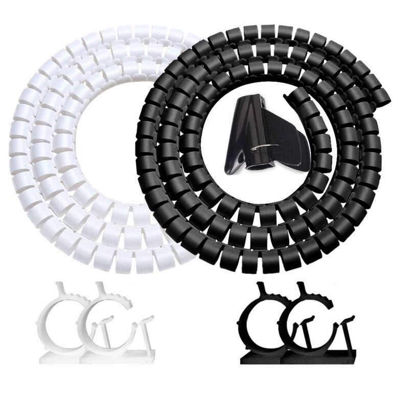 VIWIEU Cable Management Sleeves Desk Cord Organizer Cover Black White with 4 Adhesive Cable Clips, VIWIEU 2 PCS Cable Bundler Wire Wrap System for TV/Computer/Home Entertainment - Image 1